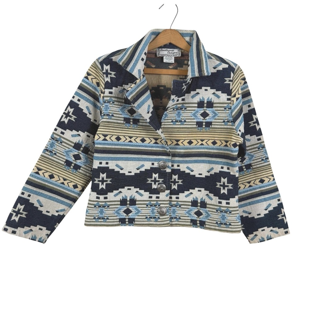 VTG Southwest Canyon Women Jacket Blazer Medium Aztec Western Tapestry Ranch